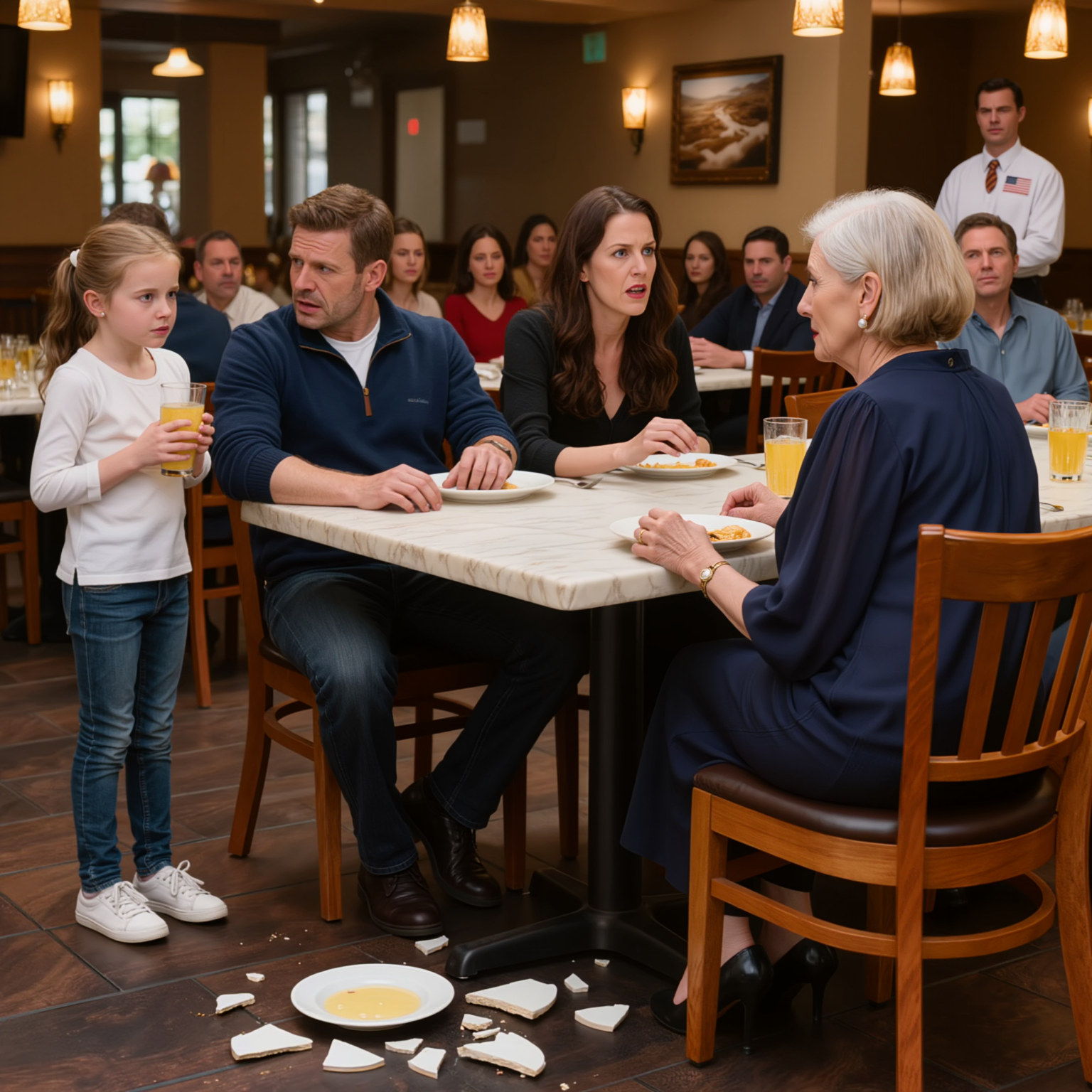 “Heks, du burde ikke være her” – min svigerdatter skreg det, da hun væltede min tallerken på gulvet midt i en fyldt restaurant. Hele rummet vendte sig for at stirre, min søn holdt bare hovedet bøjet i stilhed, og jeg forlod bordet med rystende hænder – mandag morgen, da advokaten begyndte at banke på, vidste de, at de havde valgt den forkerte kvinde.