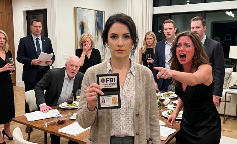 “Hun er bare en simpel revisor,” sagde min svigerinde med et smil foran alle. Manden i døren smilede. “Simpel? Hun er den føderale revisor, der undersøger din virksomhed i morgen.” Og da … trak jeg mit navneskilt frem.