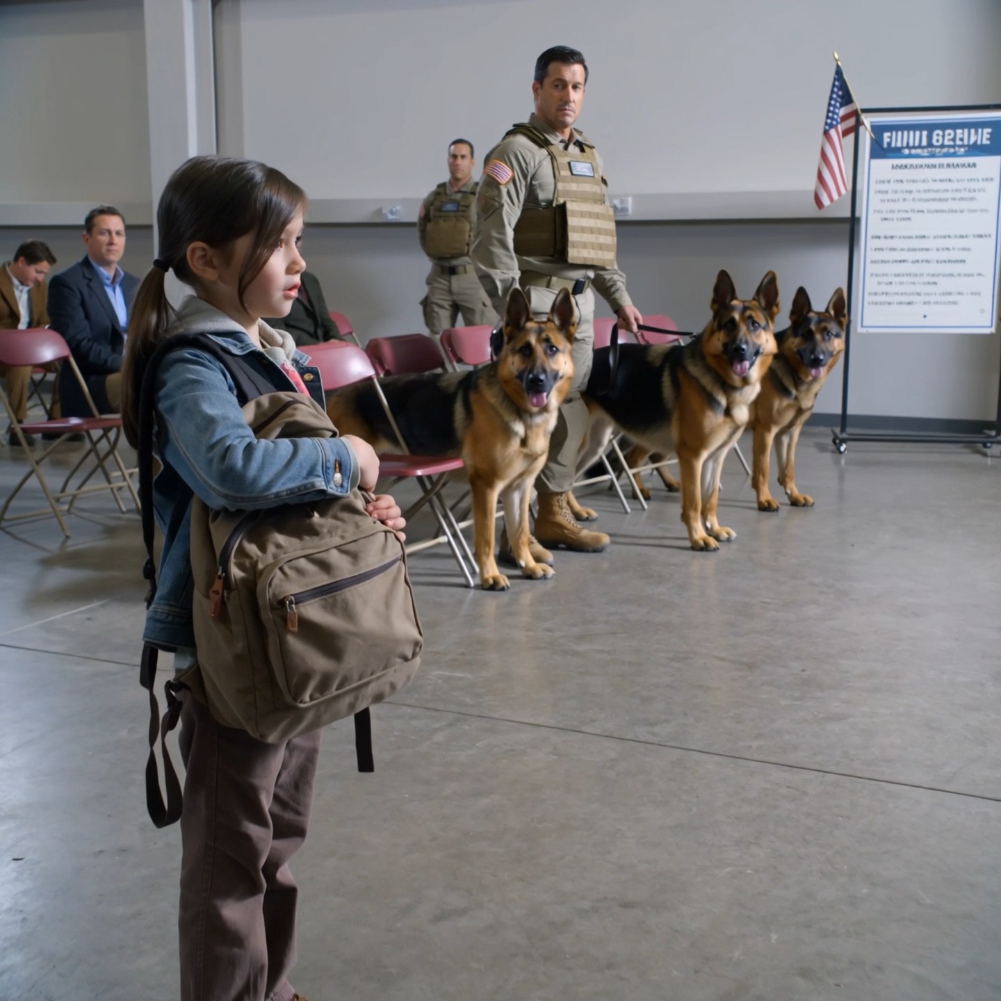En tiårig datter fra Navy SEAL gik alene ind på en auktion over pensionerede militærhunde, sagde sin fars navn, og alle hundene i rummet holdt op med at bevæge sig. Køberne troede, de var der for at byde på gamle arbejdsdyr. De var ikke klar over, at en af ​​disse hunde havde ventet på, at familien skulle komme tilbage.