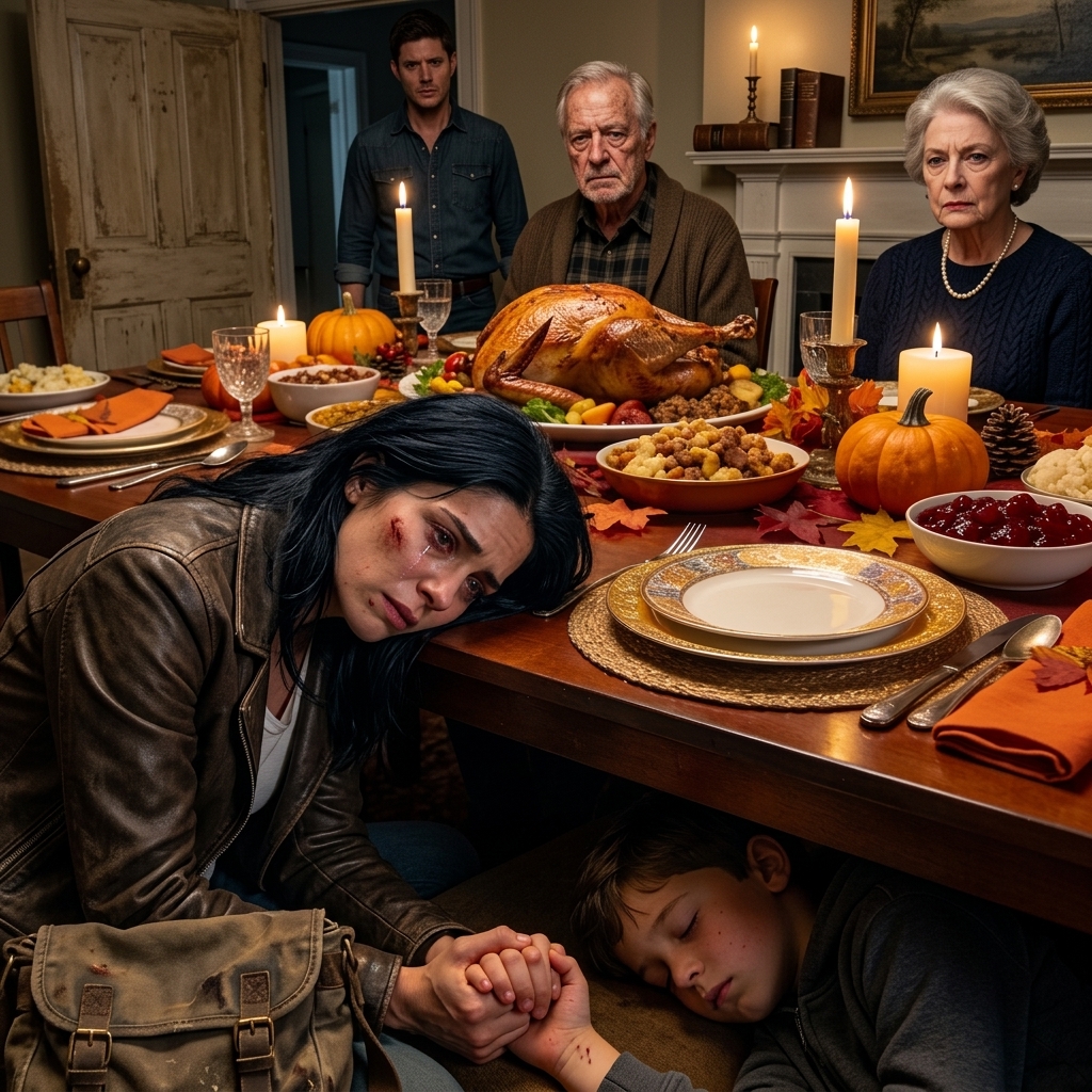 Mine forældre forberedte Thanksgiving-middag til familien. Men i det øjeblik min søn og jeg spiste den, kollapsede vi begge. Da mit syn blev sløret, og verden omkring mig begyndte at falme, hørte jeg min mor hviske: “Endelig … fred og ro.” Min søster lo og sagde: “Tak fordi I forsvandt, begge to.” Med mine sidste kræfter greb jeg min søns hånd og hviskede: “Rør jer ikke endnu … bliv stille.” Det, der skete derefter, var noget, ingen nogensinde kunne have forudset.