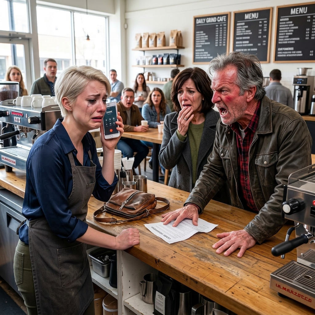 Efter fire års tavshed kom mine forældre pludselig ind i min café og smilede, som om intet var hændt. Så skubbede min far en kontrakt frem og hviskede, at ét telefonopkald til min udlejer kunne ruinere mig. Jeg ringede ham på højttaler i stedet, og det, han sagde, ændrede alt på få sekunder.