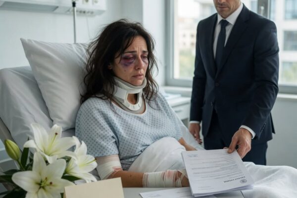 Mi esposo mandó a sus hombres a “darme una lección” y después envió flores al hospital: desperté con 3 costillas rotas y un ojo completamente cerrado, sin imaginar que aquel falso gesto de preocupación marcaría el inicio de su propia caída…