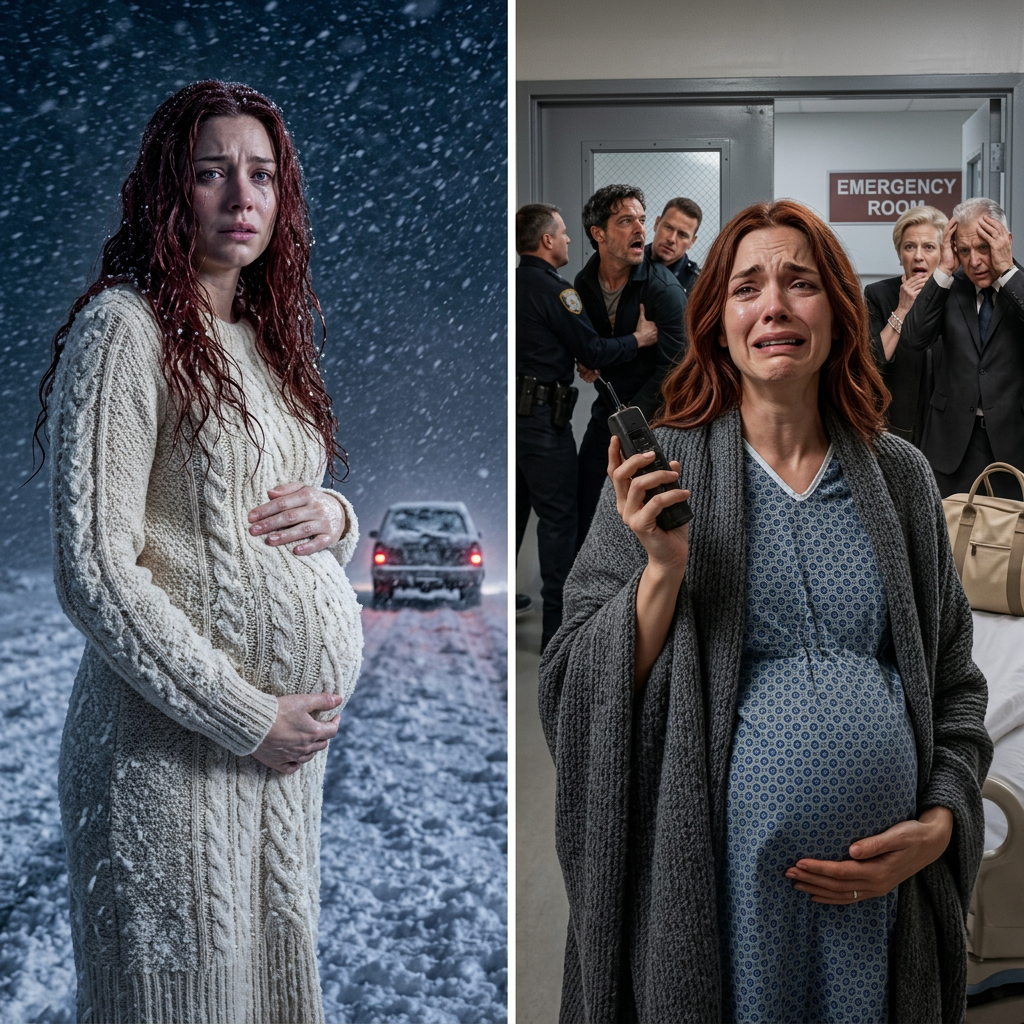 “Hav en god gåtur, gris,” grinede min mand ondskabsfuldt og sparkede mig kraftigt ud af sin lastbil og ind i den iskolde snestorm. Jeg landede hårdt i sneen og klamrede mig til min gravide mave, mens hans baglygter forsvandt i hvidvejret. Det var minus ti grader, kilometer væk fra enhver by. Han mente, at jeg skulle fryse ihjel herude. Jeg rejste mig langsomt op, børstede støvet af sneen og trak satellittelefonen frem.