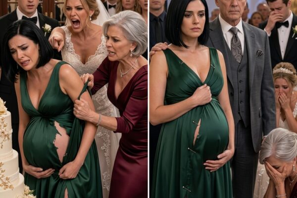 Til min svigerindes bryllup var jeg ni måneder gravid og smilede gennem smerten, da hun pludselig skreg, at hendes diamantring var væk. På få sekunder vendte alles øjne sig mod mig. Min svigermor kaldte mig en tyv, og sammen sprang de frem og rev min kjole i stykker foran hele rummet. Men de havde ingen idé om, hvem min far virkelig var – og hvor fuldstændigt han ville ødelægge deres liv.