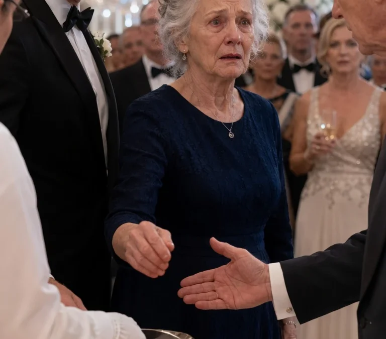 Hun rakte ud efter en tallerken laks ved sit barnebarns bryllup, og hendes egen søn stoppede tjeneren foran 200 gæster. “Du er ikke familie. Betjen hende ikke.” 005